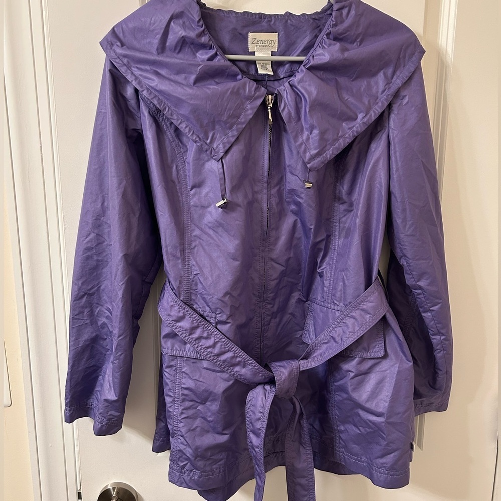 Chico's Purple Trench Jacket with Belted Waist and Water-Resistant Finish